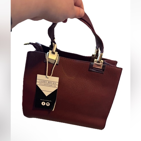 closet rituals Handbags - Closet Rituals Burgundy Faux Leather Vegan Satchel Tote Crossbody Bag NWT Strap